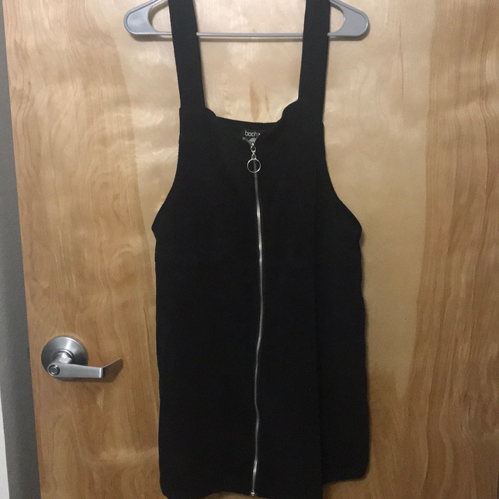 O-ring Zip Front Cord Overall Dress (black suede)